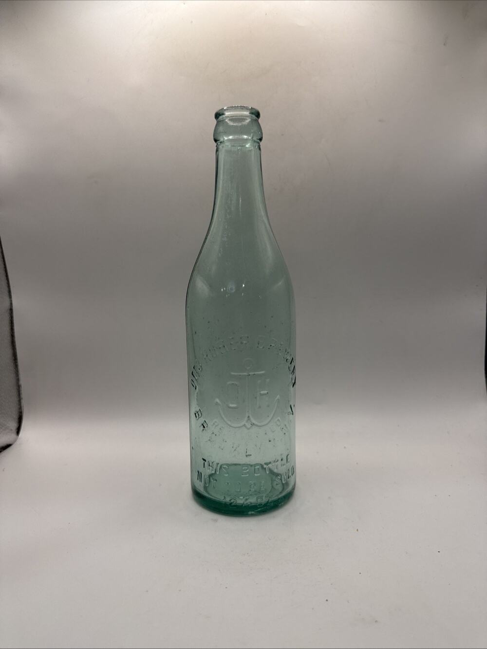 Antique C Huber Brewery Brooklyn NY Aqua Glass Embossed Beer Bottle 9”